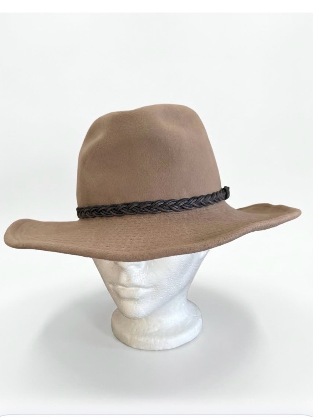 Vintage LANNING Tan Wide Brim Felt Cowboy Hat Size Small Braided Band Canada